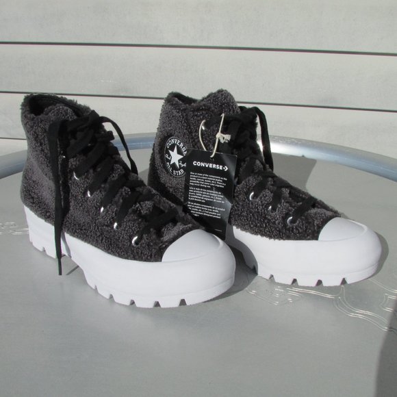 Converse Chuck Taylor All Star HighTop Gray Sherpa Platform Lugged Woman 7 NWT - Picture 3 of 11